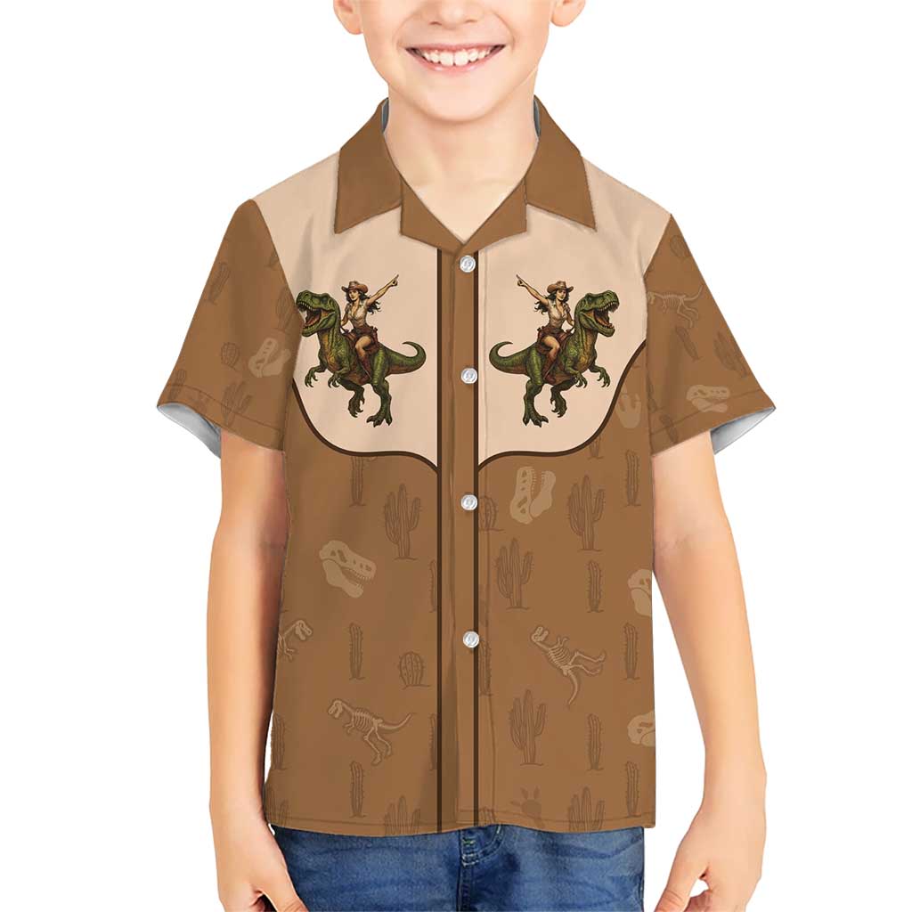 Cowgirl Dinosaur Hawaiian Shirt Retro Western Yoke - Wonder Print Shop