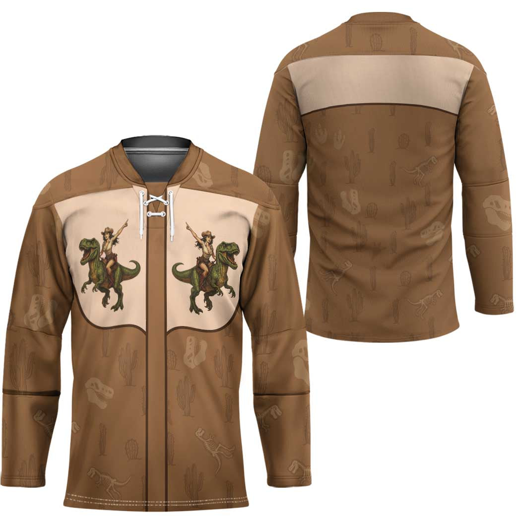 Cowgirl Dinosaur Hockey Jersey Retro Western Yoke - Wonder Print Shop