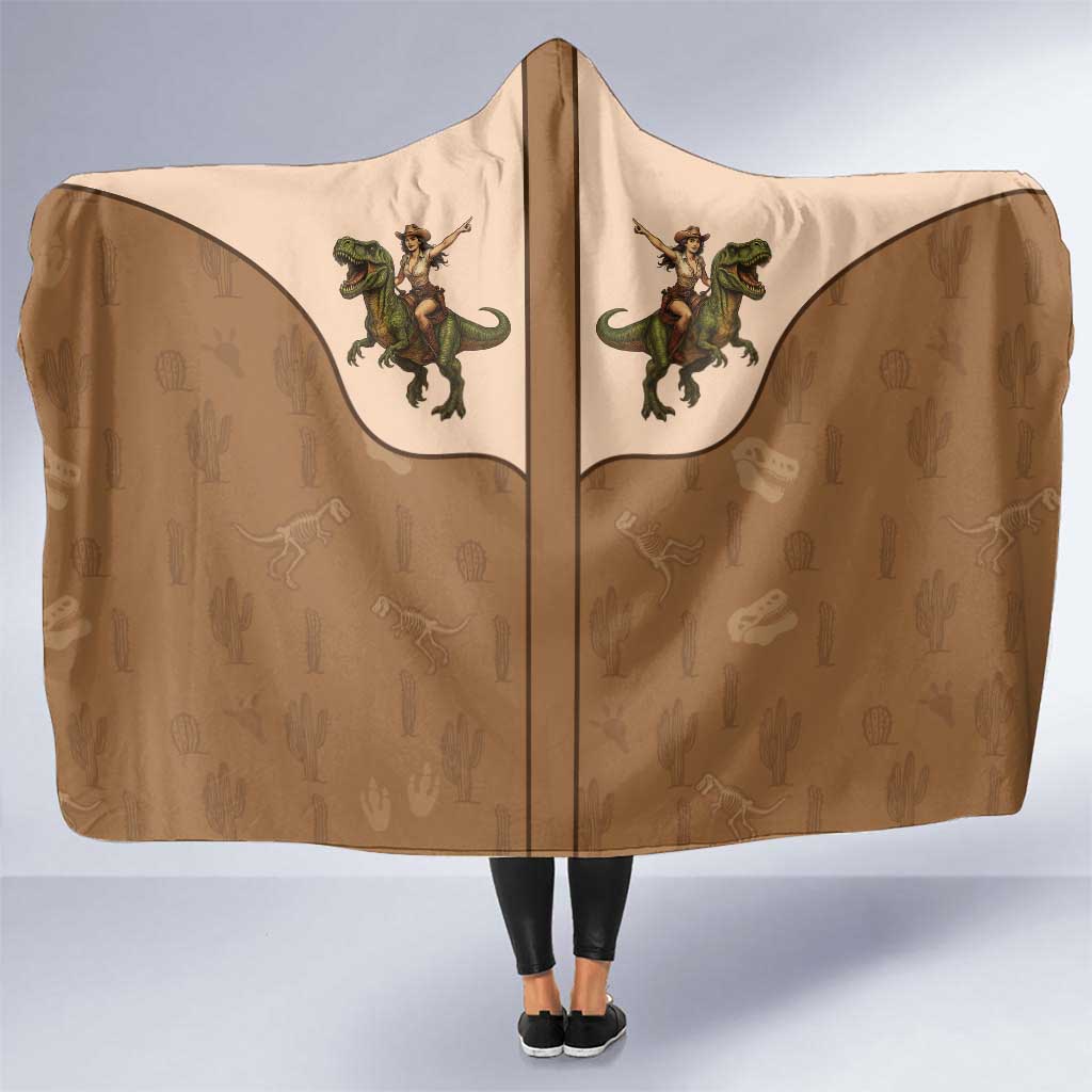 Cowgirl Dinosaur Hooded Blanket Retro Western Yoke - Wonder Print Shop