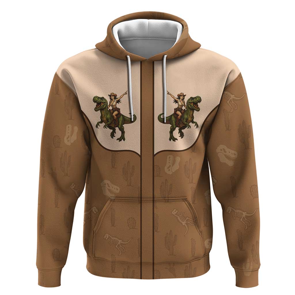 Cowgirl Dinosaur Hoodie Retro Western Yoke - Wonder Print Shop