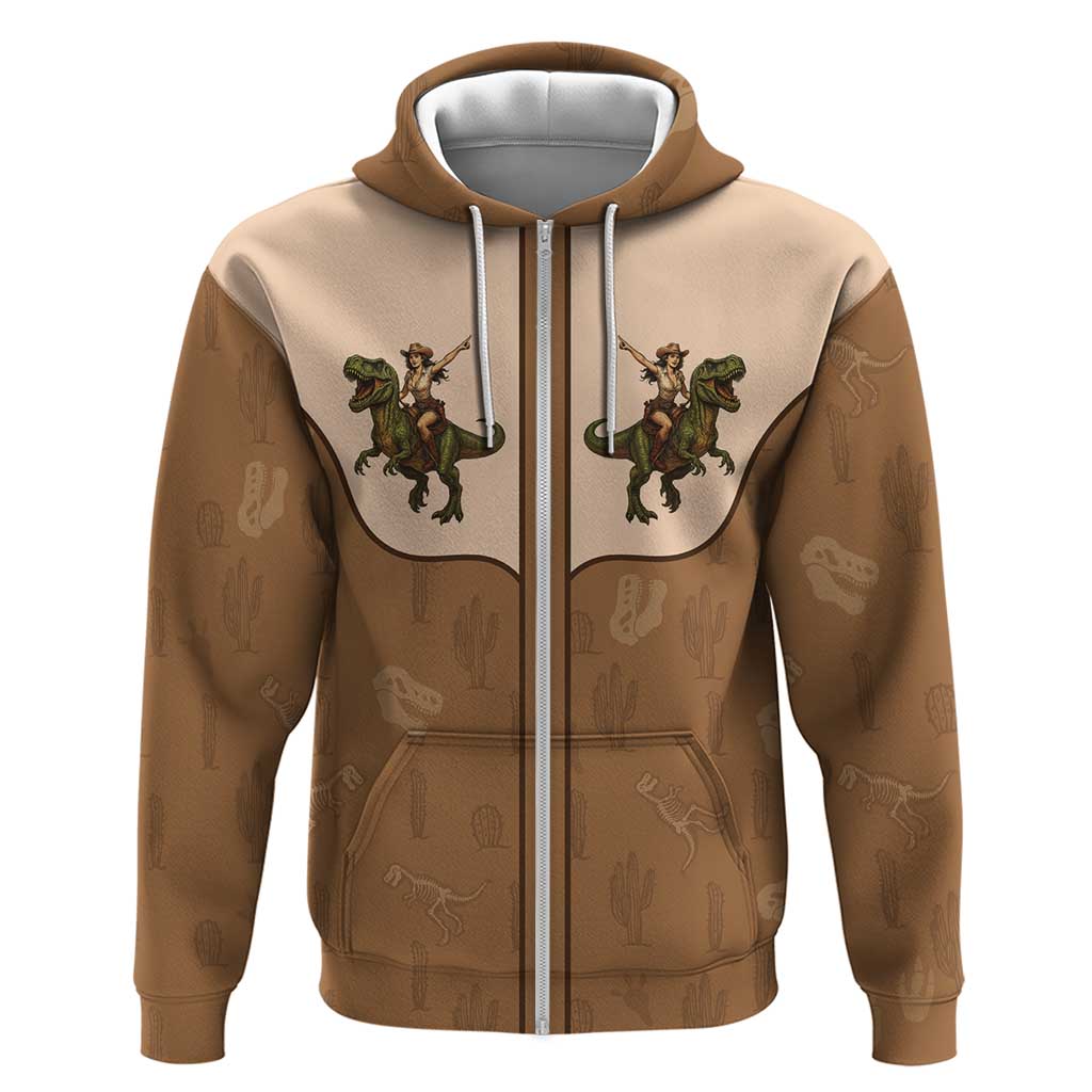 Cowgirl Dinosaur Hoodie Retro Western Yoke - Wonder Print Shop