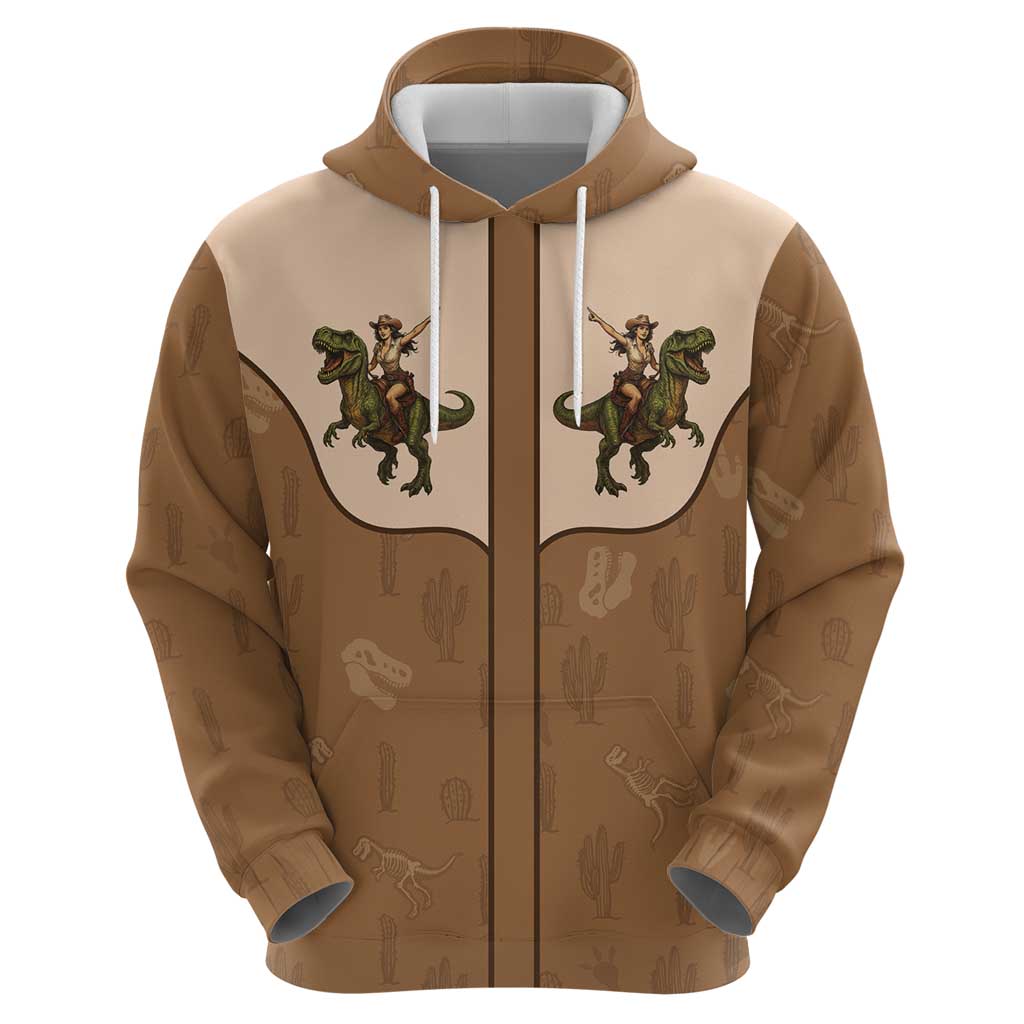 Cowgirl Dinosaur Hoodie Retro Western Yoke - Wonder Print Shop