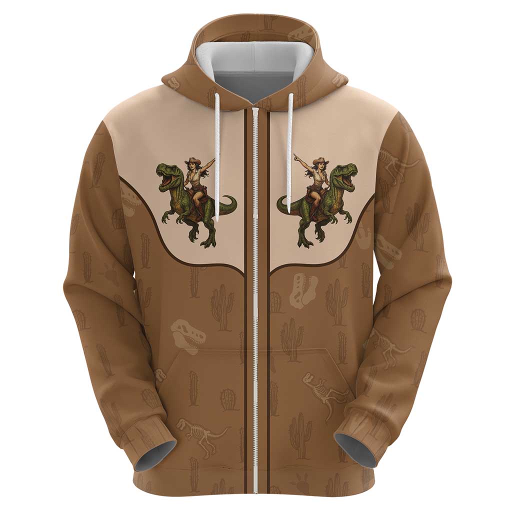 Cowgirl Dinosaur Hoodie Retro Western Yoke - Wonder Print Shop