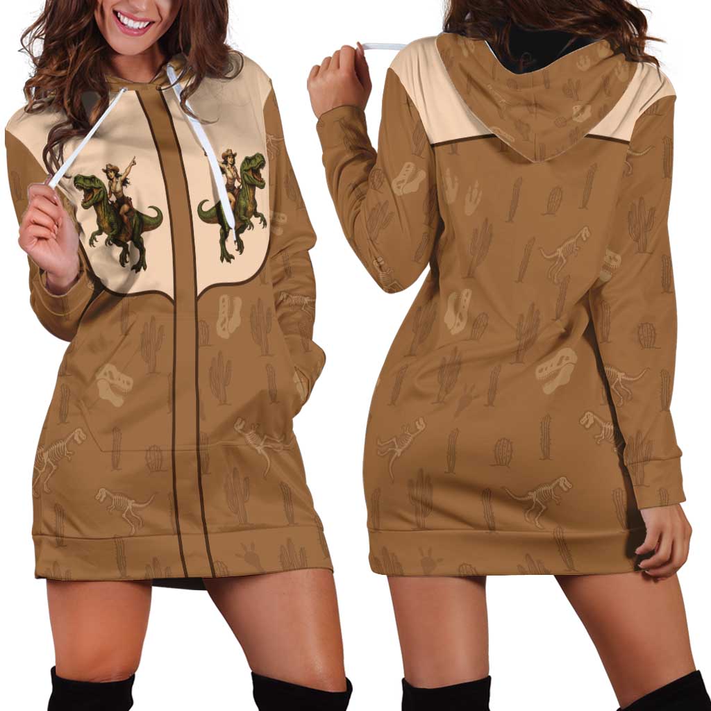 Cowgirl Dinosaur Hoodie Dress Retro Western Yoke - Wonder Print Shop