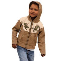 Cowgirl Dinosaur Kid Hoodie Retro Western Yoke - Wonder Print Shop