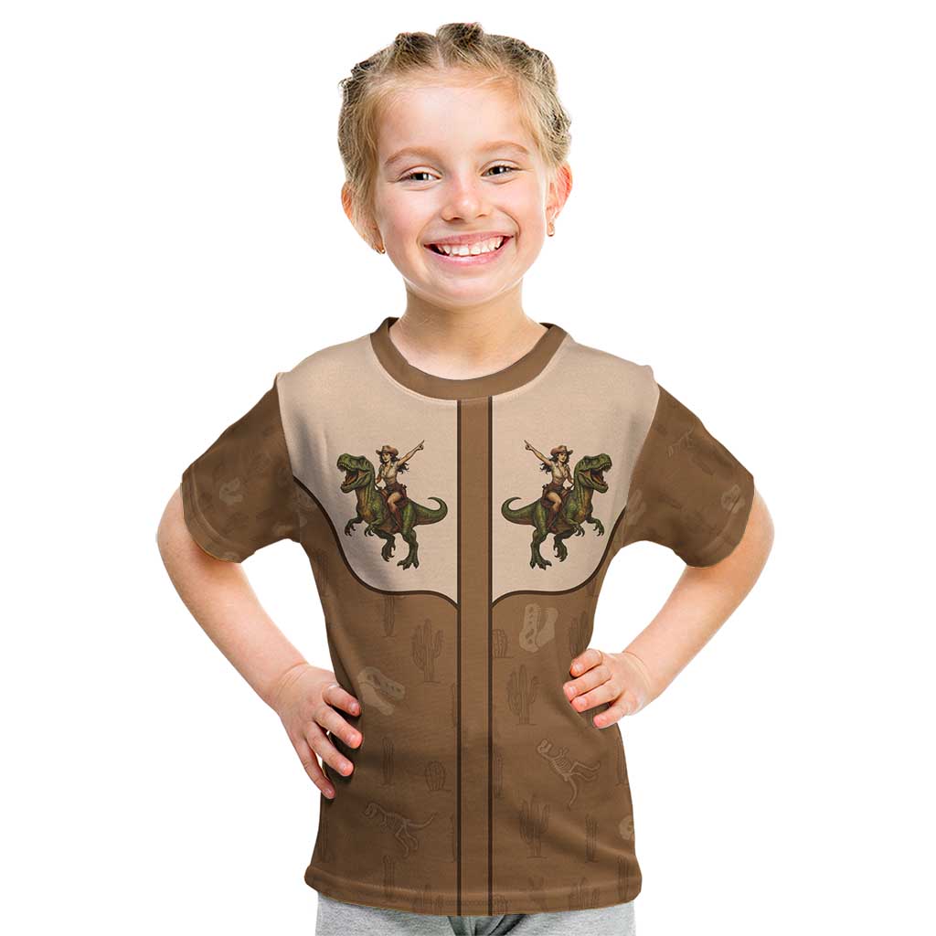 Cowgirl Dinosaur Kid T Shirt Retro Western Yoke - Wonder Print Shop
