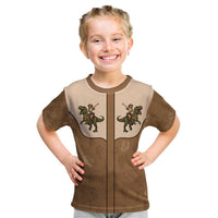 Cowgirl Dinosaur Kid T Shirt Retro Western Yoke - Wonder Print Shop