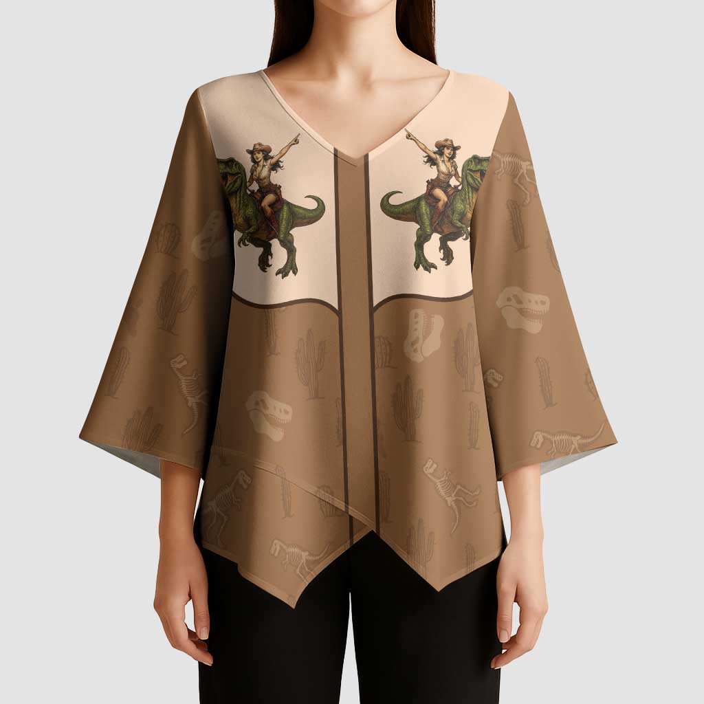 Cowgirl Dinosaur Kimono Sleeve Blouse Retro Western Yoke - Wonder Print Shop