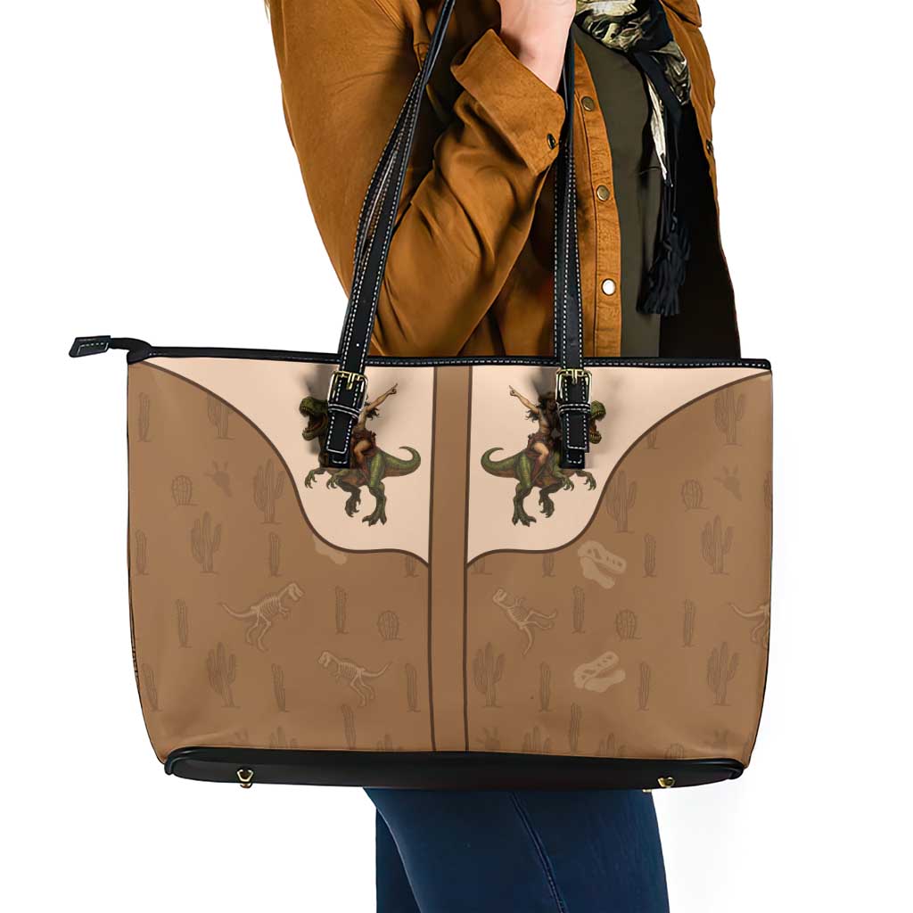 Cowgirl Dinosaur Leather Tote Bag Retro Western Yoke - Wonder Print Shop
