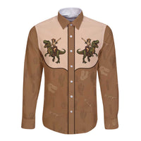 Cowgirl Dinosaur Long Sleeve Button Shirt Retro Western Yoke - Wonder Print Shop