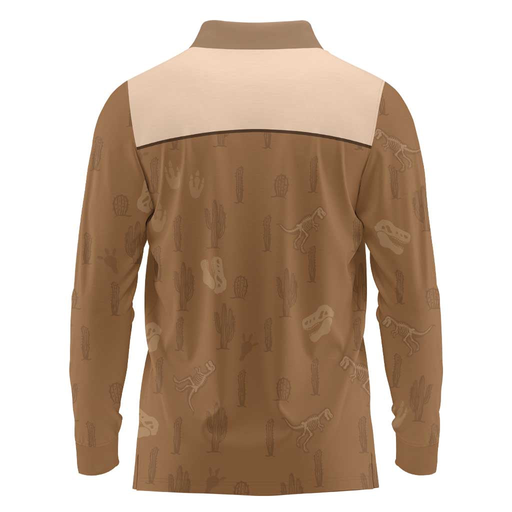 Cowgirl Dinosaur Long Sleeve Polo Shirt Retro Western Yoke - Wonder Print Shop