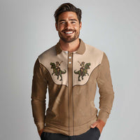 Cowgirl Dinosaur Long Sleeve Polo Shirt Retro Western Yoke - Wonder Print Shop