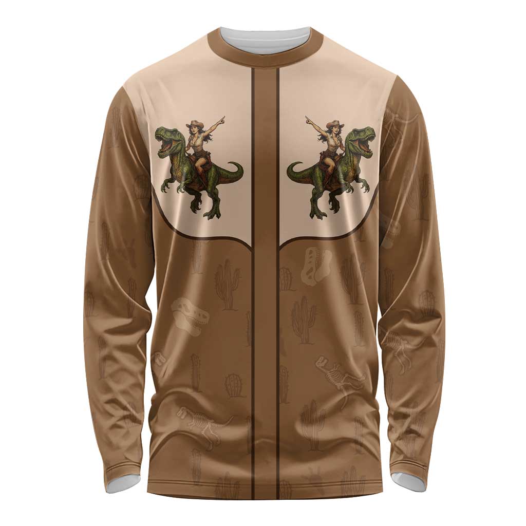 Cowgirl Dinosaur Long Sleeve Shirt Retro Western Yoke - Wonder Print Shop