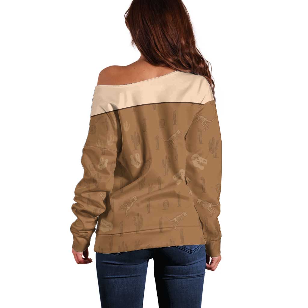 Cowgirl Dinosaur Off Shoulder Sweater Retro Western Yoke - Wonder Print Shop