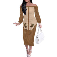 Cowgirl Dinosaur Off The Shoulder Long Sleeve Dress Retro Western Yoke - Wonder Print Shop