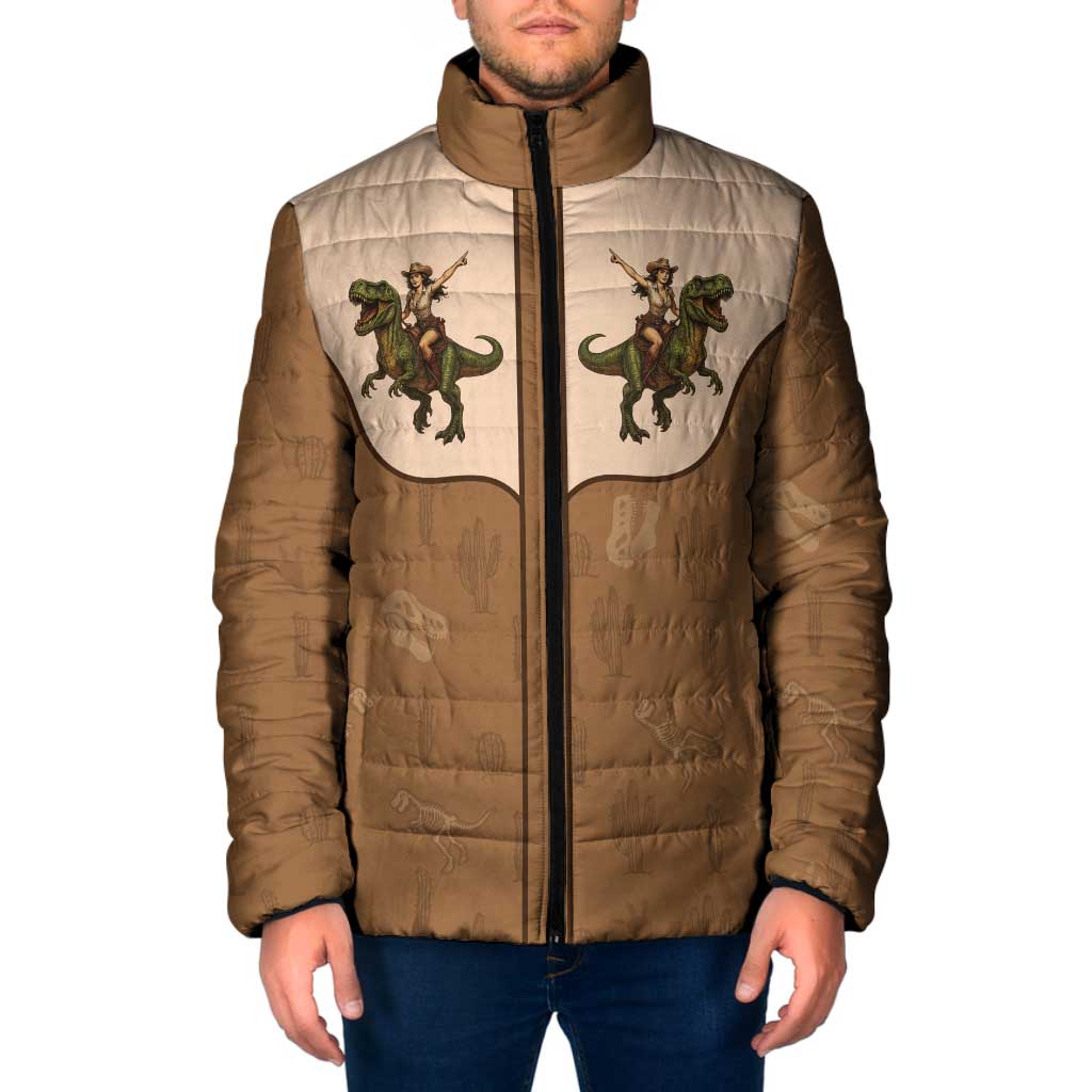 Cowgirl Dinosaur Padded Jacket Retro Western Yoke - Wonder Print Shop