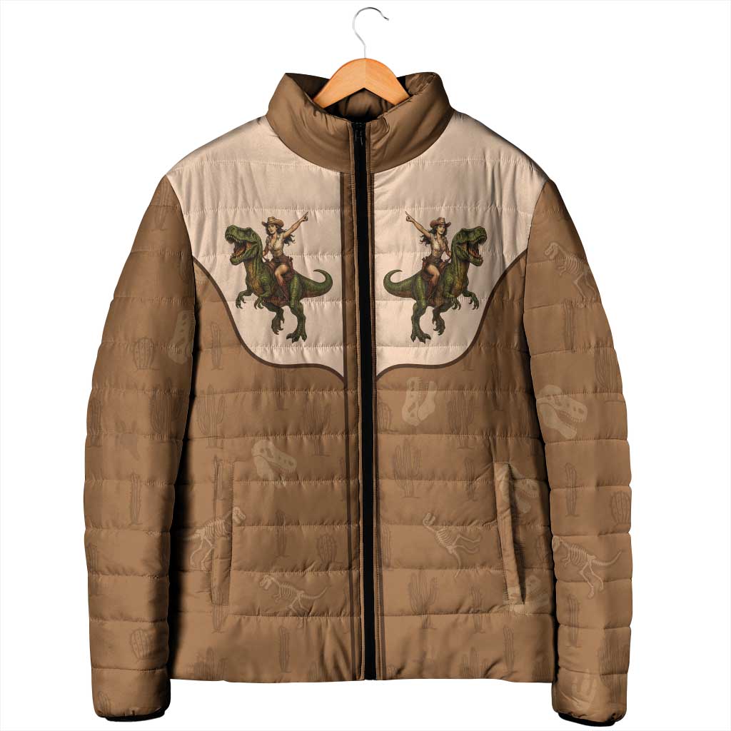Cowgirl Dinosaur Padded Jacket Retro Western Yoke - Wonder Print Shop