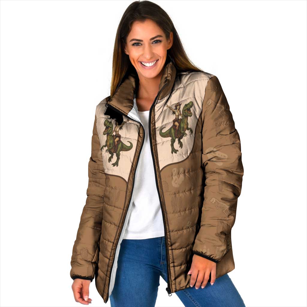 Cowgirl Dinosaur Padded Jacket Retro Western Yoke - Wonder Print Shop