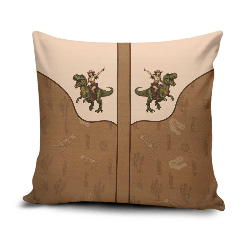 Cowgirl Dinosaur Pillow Cover Retro Western Yoke - Wonder Print Shop