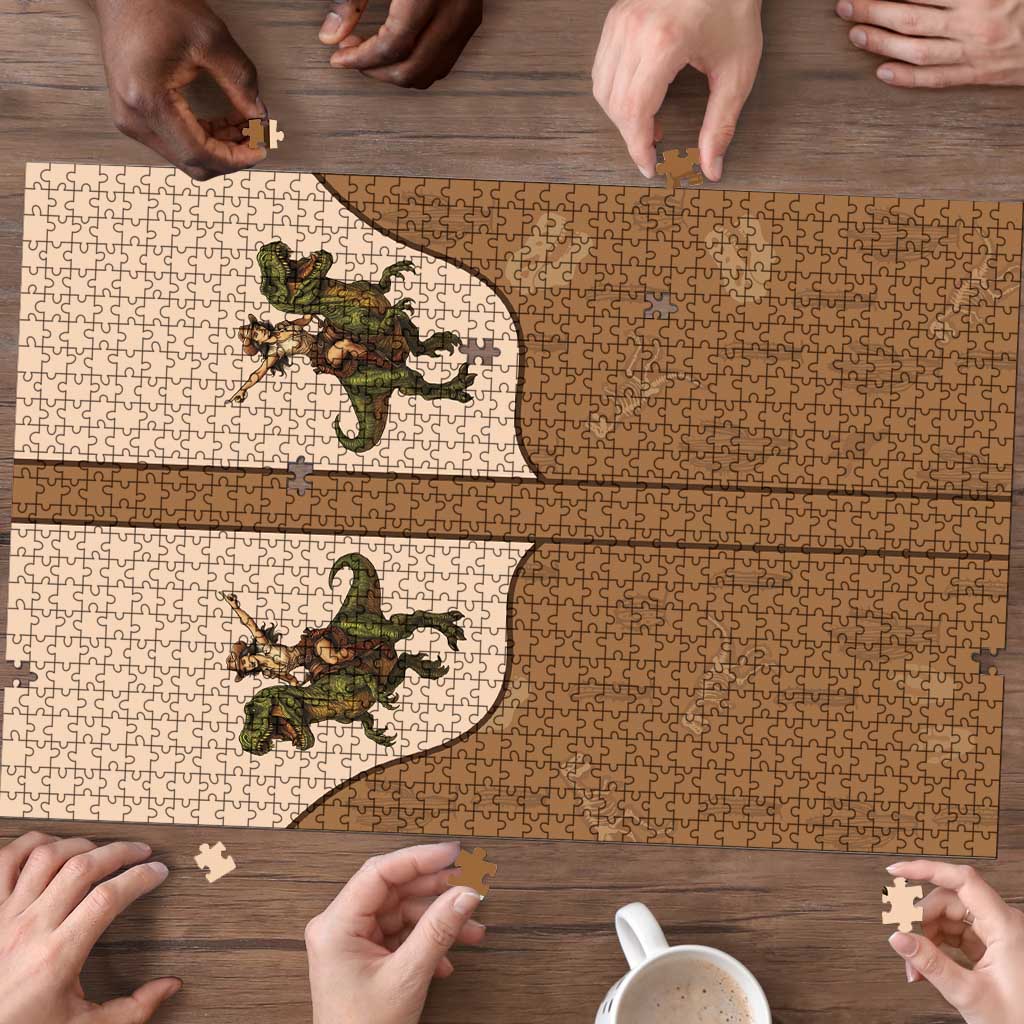 Cowgirl Dinosaur Puzzle Retro Western Yoke - Wonder Print Shop