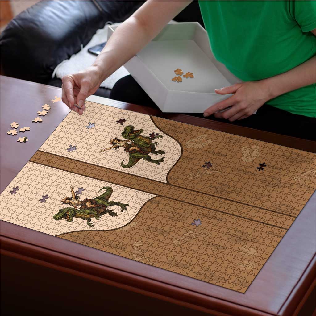 Cowgirl Dinosaur Puzzle Retro Western Yoke - Wonder Print Shop