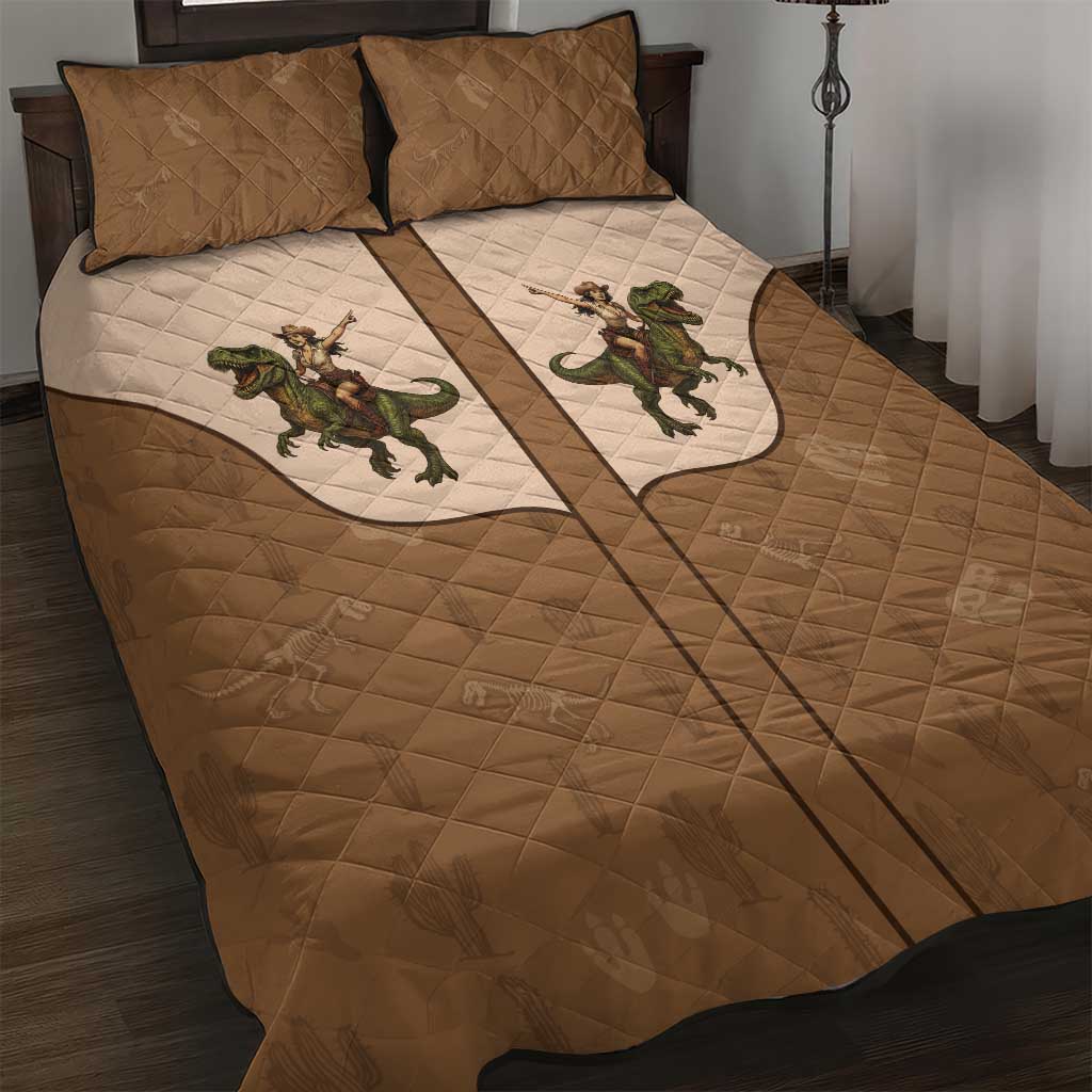 Cowgirl Dinosaur Quilt Bed Set Retro Western Yoke - Wonder Print Shop