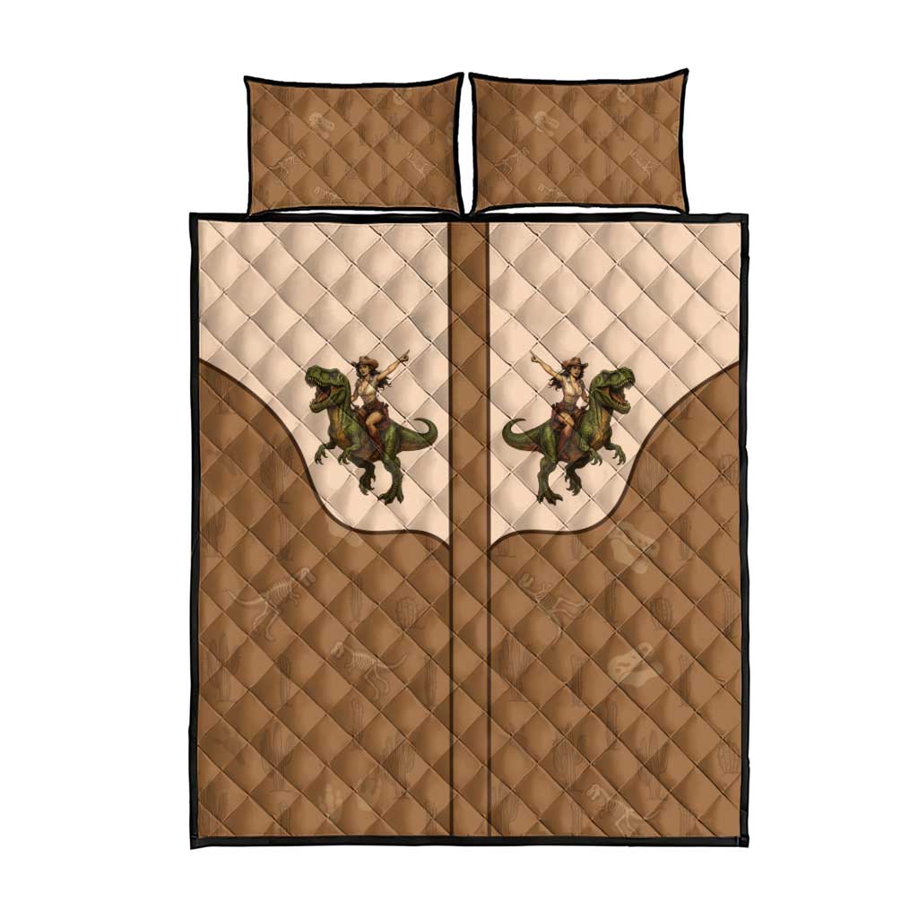 Cowgirl Dinosaur Quilt Bed Set Retro Western Yoke - Wonder Print Shop
