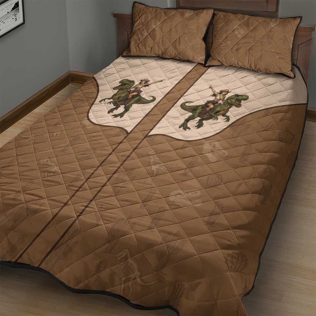 Cowgirl Dinosaur Quilt Bed Set Retro Western Yoke - Wonder Print Shop