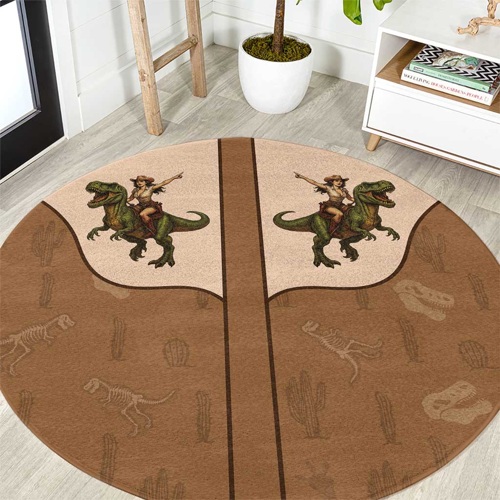 Cowgirl Dinosaur Round Carpet Retro Western Yoke - Wonder Print Shop