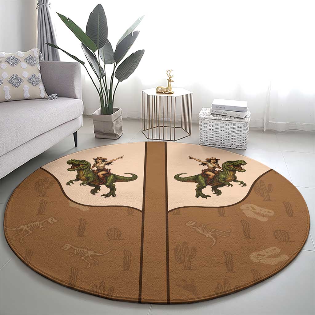 Cowgirl Dinosaur Round Carpet Retro Western Yoke - Wonder Print Shop
