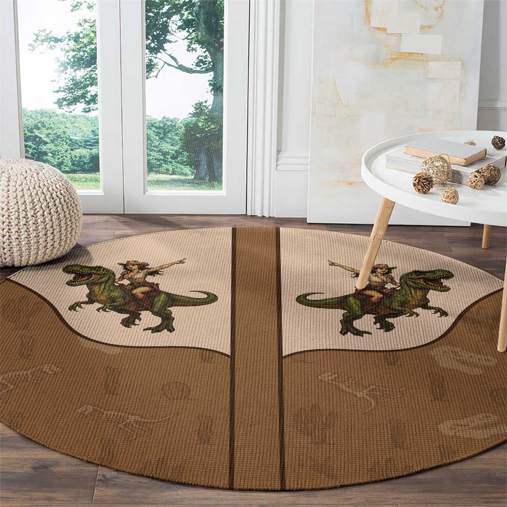 Cowgirl Dinosaur Round Carpet Retro Western Yoke - Wonder Print Shop