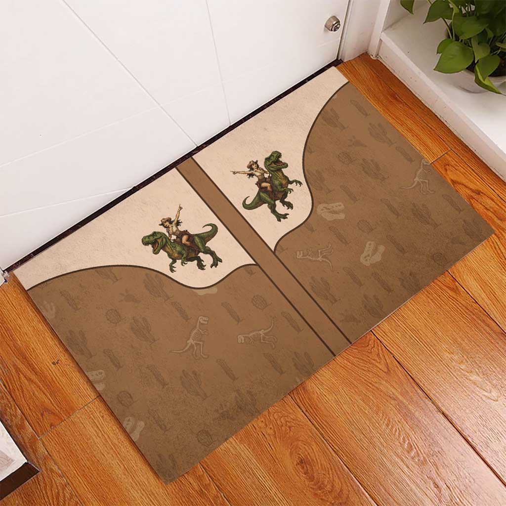 Cowgirl Dinosaur Rubber Doormat Retro Western Yoke - Wonder Print Shop
