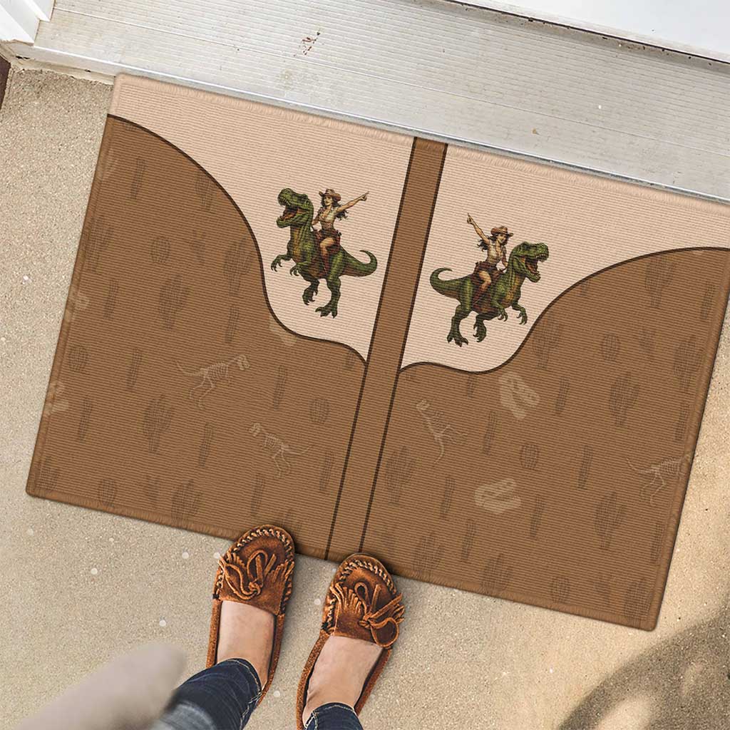 Cowgirl Dinosaur Rubber Doormat Retro Western Yoke - Wonder Print Shop