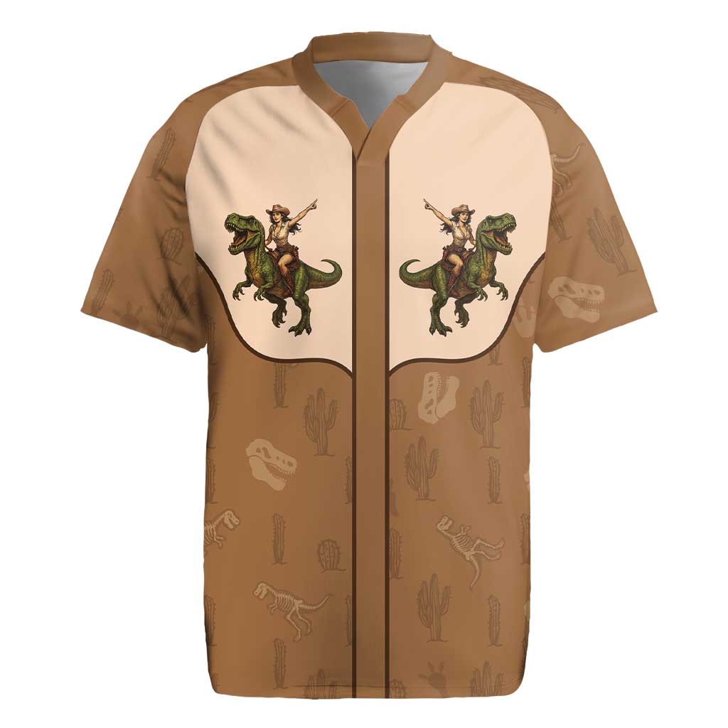 Cowgirl Dinosaur Rugby Jersey Retro Western Yoke - Wonder Print Shop