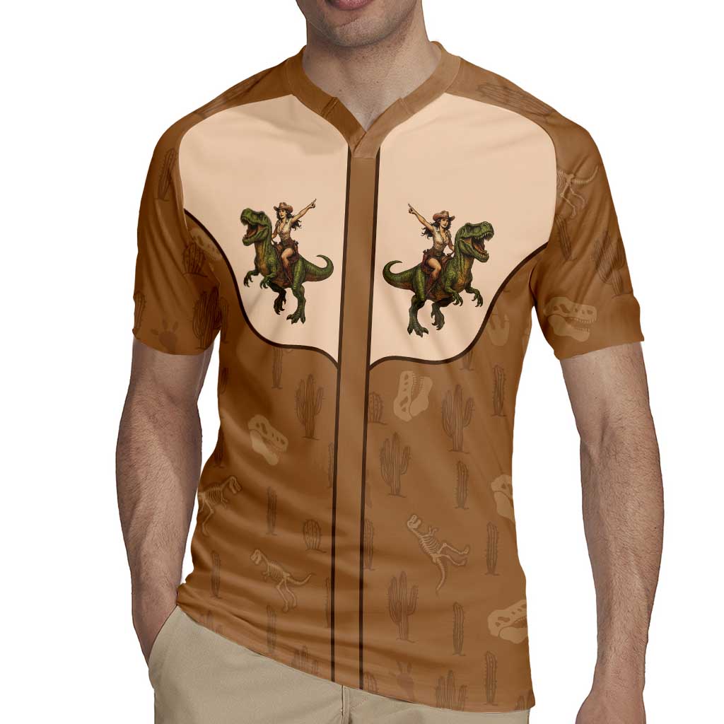 Cowgirl Dinosaur Rugby Jersey Retro Western Yoke - Wonder Print Shop