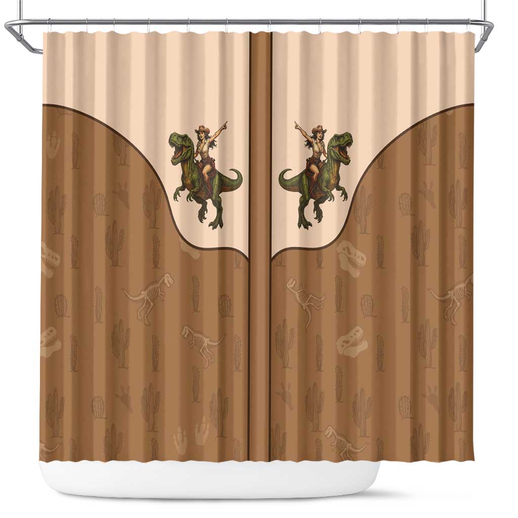 Cowgirl Dinosaur Shower Curtain Retro Western Yoke - Wonder Print Shop