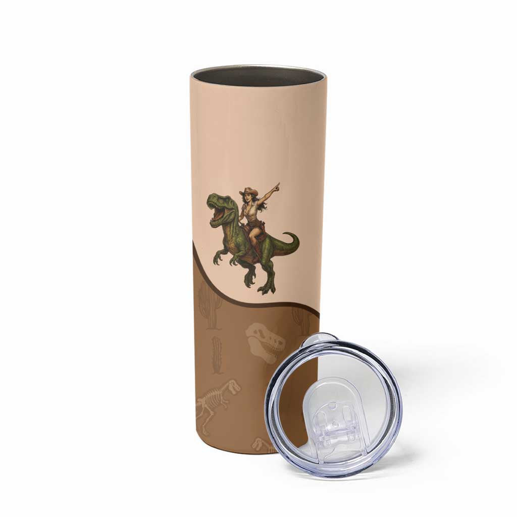 Cowgirl Dinosaur Skinny Tumbler Retro Western Yoke - Wonder Print Shop