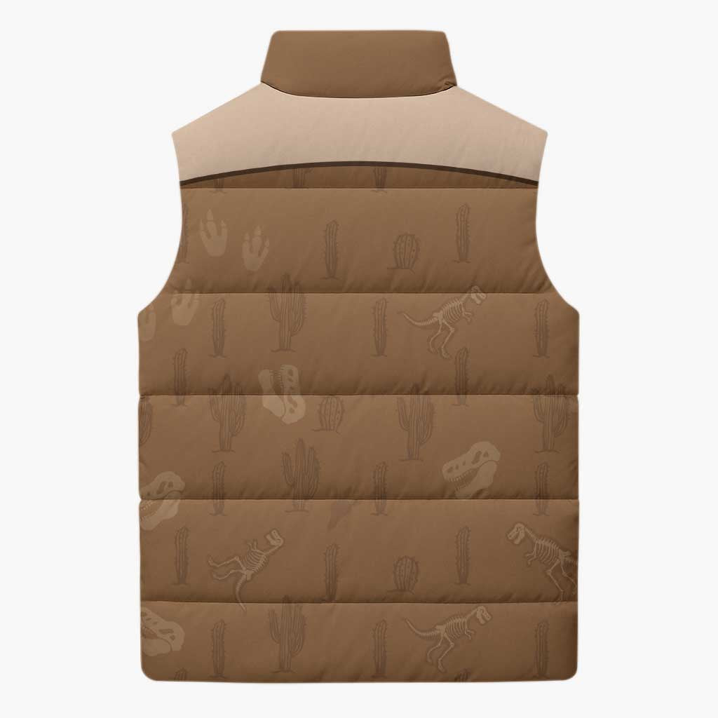 Cowgirl Dinosaur Sleeveless Puffer Jacket Retro Western Yoke - Wonder Print Shop