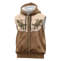 Cowgirl Dinosaur Sleeveless Zip Hoodie Retro Western Yoke - Wonder Print Shop