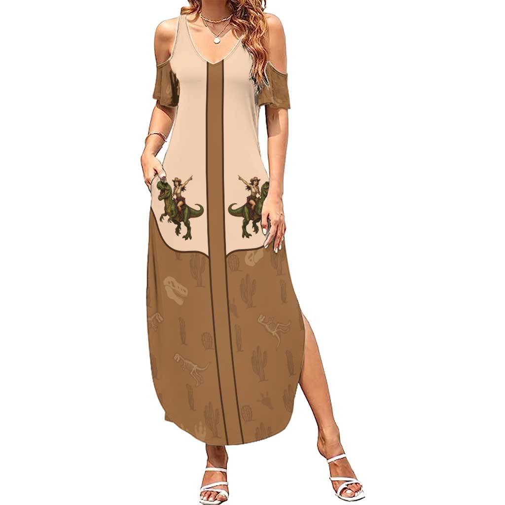 Cowgirl Dinosaur Summer Maxi Dress Retro Western Yoke - Wonder Print Shop