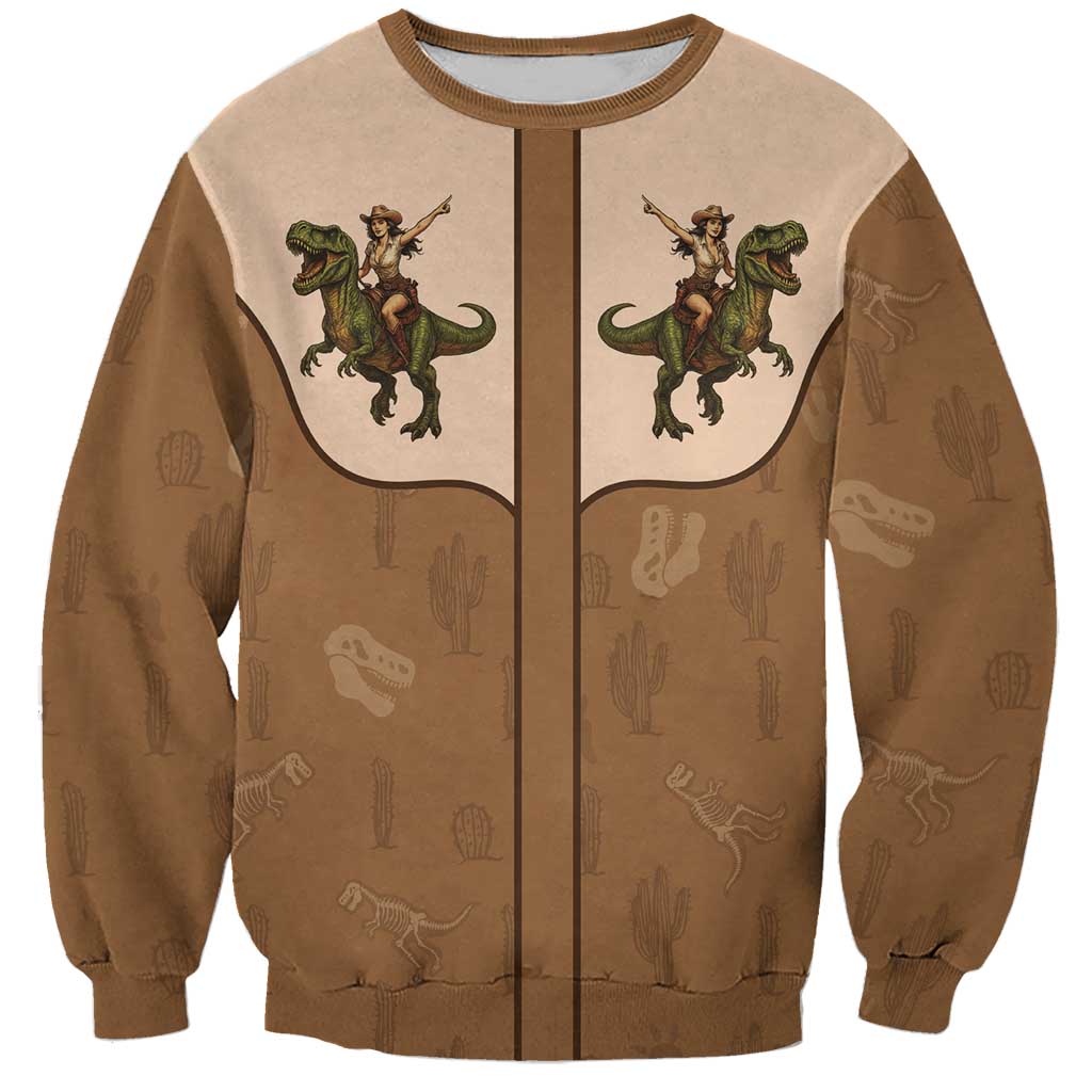 Cowgirl Dinosaur Sweatshirt Retro Western Yoke - Wonder Print Shop