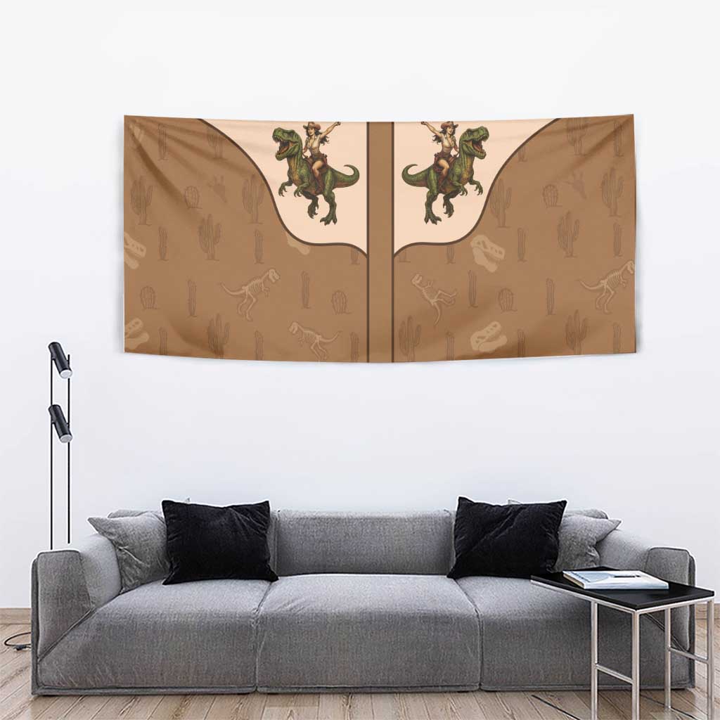 Cowgirl Dinosaur Tapestry Retro Western Yoke - Wonder Print Shop