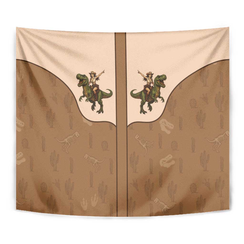 Cowgirl Dinosaur Tapestry Retro Western Yoke - Wonder Print Shop