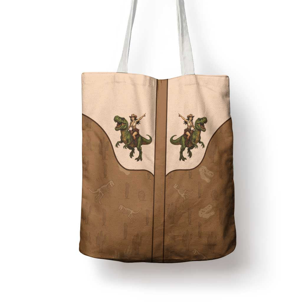 Cowgirl Dinosaur Tote Bag Retro Western Yoke - Wonder Print Shop