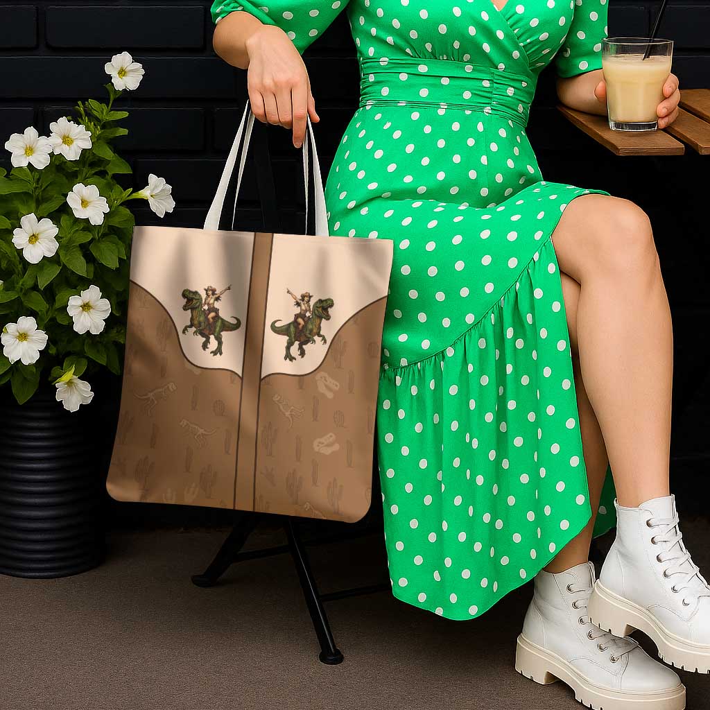 Cowgirl Dinosaur Tote Bag Retro Western Yoke - Wonder Print Shop
