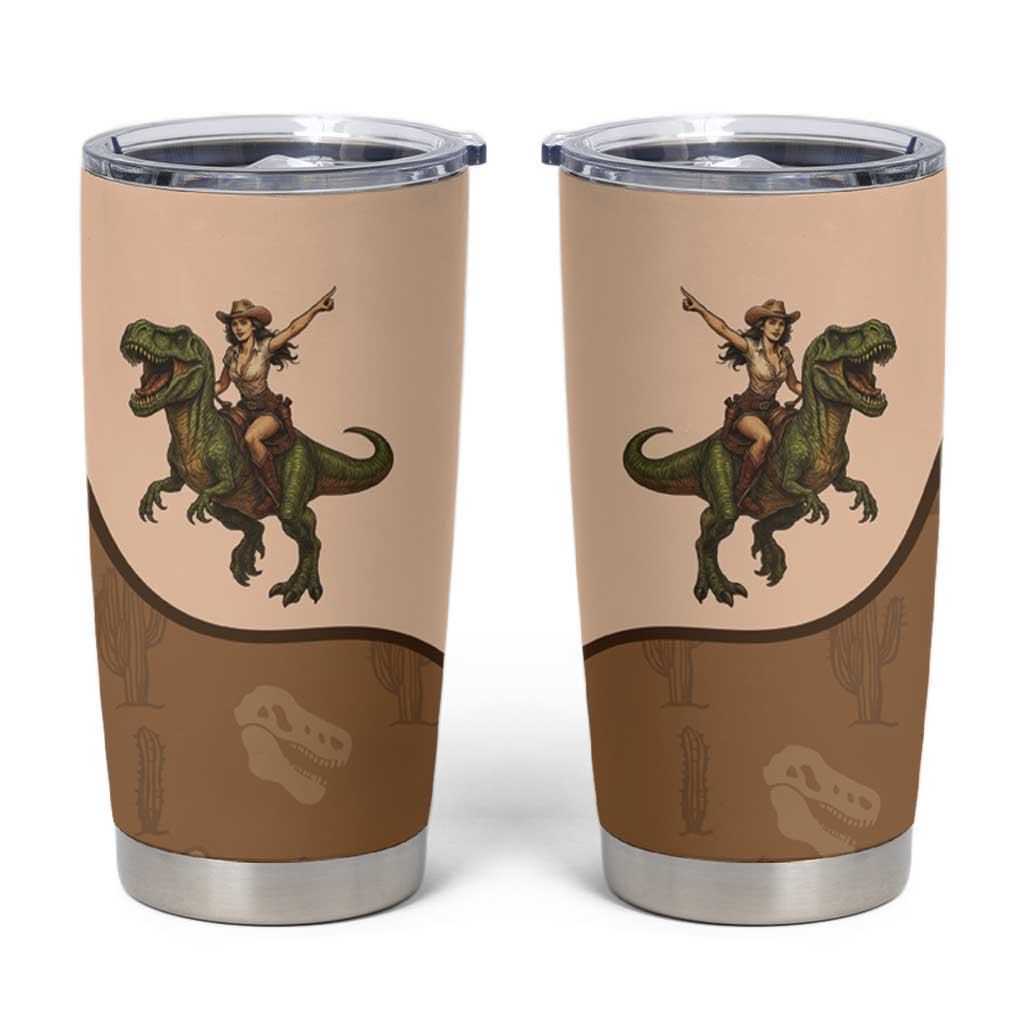 Cowgirl Dinosaur Tumbler Cup Retro Western Yoke - Wonder Print Shop