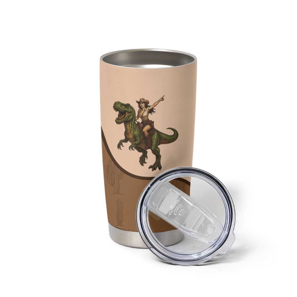 Cowgirl Dinosaur Tumbler Cup Retro Western Yoke - Wonder Print Shop