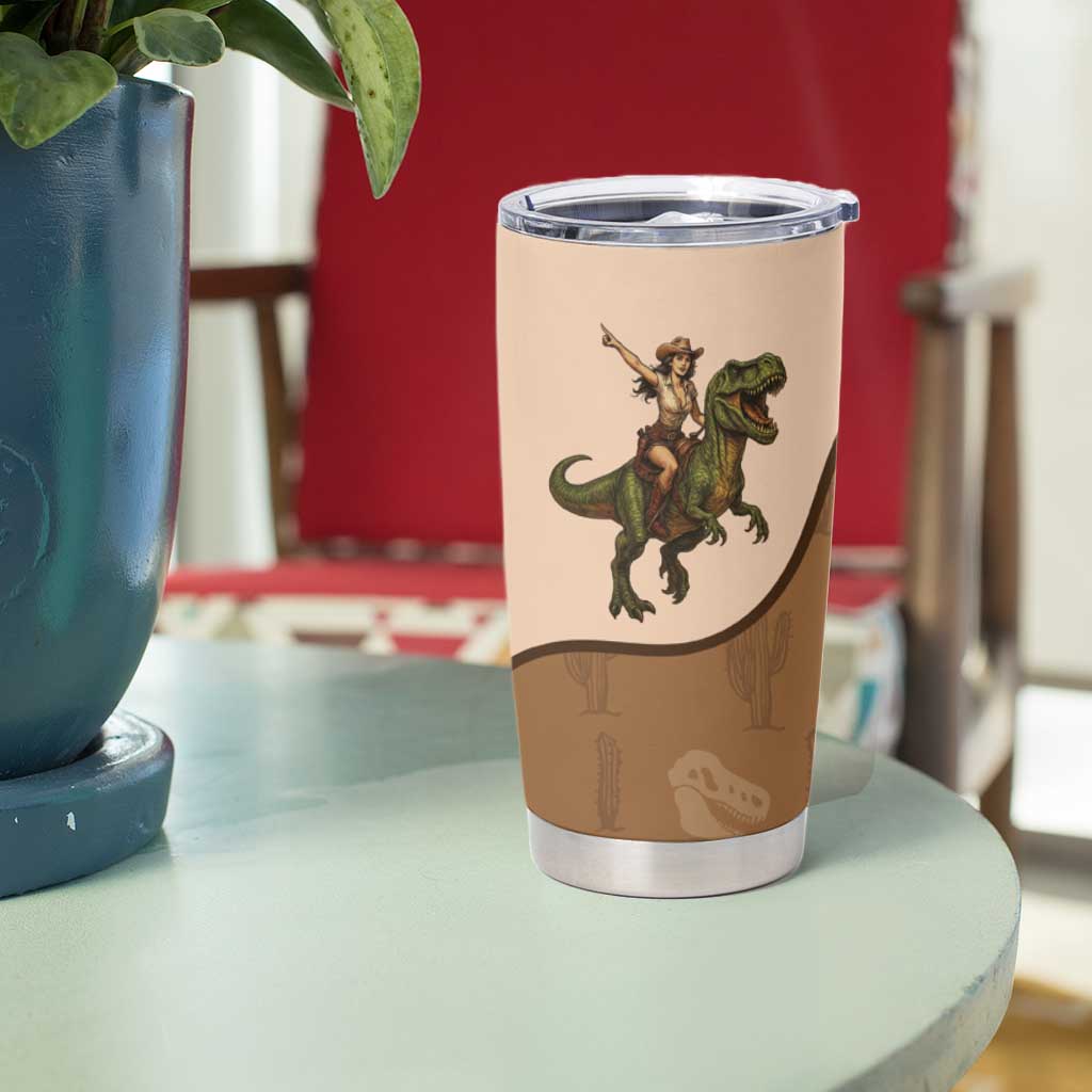 Cowgirl Dinosaur Tumbler Cup Retro Western Yoke - Wonder Print Shop
