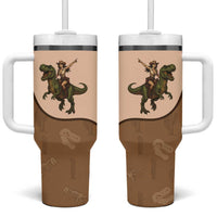 Cowgirl Dinosaur Tumbler With Handle Retro Western Yoke - Wonder Print Shop