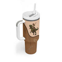 Cowgirl Dinosaur Tumbler With Handle Retro Western Yoke - Wonder Print Shop